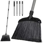 Almcmy Outdoor Broom, Commercial Heavy Duty Broom with Stainless Steel Handle, Angle Broom for Sweeping Indoor Lobby Home Garage Kitchen Office Courtyard Lawn Concrete - Black