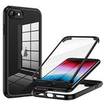 seacosmo Case for iPhone SE 2022 /SE 2020, iPhone 7 iPhone 8 Case, Full-Body Shockproof Case with Built-in Glass Screen Protector Rubber Bumper Case Cover - Black/Clear