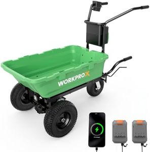 WORKPROX 40V Brushless Electric Wheelbarrow with Dual 4.0Ah Batteries, 440 lbs Load Capacity, 3-Speed Forward & Reverse, Climbs Slopes Up to 15°, LED Display, Built-in Light & Horn