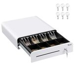 Tera Cash Register Drawer 13 inch: Auto Open with 6 Keys Heavy Duty 4 Bill 4 Coin Removable Cash Tray Media Slot 24V RJ12 Key-Lock Round Corner for POS System Small Businesses Retail 335R White