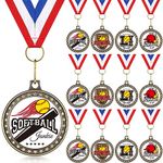 Highergo 12 Pcs Softball Sports Award Medals with Neck Ribbons Bulk Award Medals Sports Game Party Favors Gift, 2 Inches