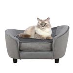 dgbaobei Pet Sofa Bed, Velvet & Linen Fabric Pet Couch Chair with Removeable & Washable Cushion for Small Dogs Cats(26.2 * 16 * 14.5") (Light Gray)