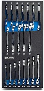 Capri Tools XT90 WaveDrive Pro Combination Wrench Set for Regular and Rounded Bolts (20-Piece Metric & SAE (Stubby) / Mechanic's Tray)