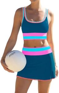 popvil High Waisted Bikini Sets for Women Tummy Control Swimsuits 3 Piece Bathing Suits Neon Swimwear with Skirt 2026 Darkblue