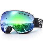 EXP VISION Snowboard Ski Goggles Men Women Youth, Anti Fog OTG Winter Snow Goggles Spherical Detachable Lens (Green)