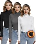 Dalavch 2/3 Pack Women Long Sleeve Thermal Turtle Neck Shirts Double-Sided Fleece Lined Turtleneck Base Layer Sweater Tops, 3 Pack: 1 Black 1 Grey 1 White, Medium