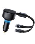 USB C Car Charger, Baseus Retractable Type C Car Charger 2-in-1 Car Charger 33W, Fast Car Charger Adapter Compatible with Samsung Galaxy S22/21/20, Tablets, Google etc