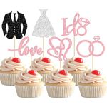 Gyufise 24Pcs Wedding Cupcake Toppers Glitter Groom and Bride Cupcake Picks Love I Do Ring Heart Cake Decorations for Bridal Shower Wedding Engagement Party Cake Decorations Supplies