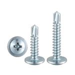 FandWay 100Pcs M4.2 * 13mm Wafer Head Self Drilling Screw, Modified Truss Head Self-Tapping Screws, Sheet Metal Screws/Tek Screws For Sheet Metal Steel,Aluminum,Wood,Plastics.(Zinc Plated Steel)