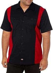 Dickies Men's Short-sleeve Two-tone Work Shirt, Black/English Red, Large