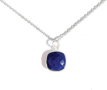 Joyfulmuze Lapis Lazuli Natural Gemstone Pendant Necklace, 925 Sterling Silver 18 Inch Chain, Handmade Gift for Women