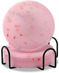 VESJUNO Silicone Coasters with Holder, Cute Drink Coasters for Nightstand, Glow in Dark, Gift Idea, Soft Cup Coasters for Drinks, Desk Coasters in Office, Patio, Rubber Coaster Set, 6 pcs, Pink