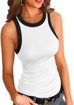 VICHYIE Summer Sleeveless Basic Tank Tops for Women Color Contrast Top Shirt Ribbed Racerback Blouses White with Black X-Small