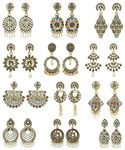 kreyam's earrings for women fashion Chandbali Pearl Jhumka Traditional Combo Set of 12 Pack Fancy Jhumki