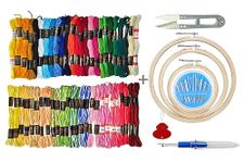 Homeistic Applience Embroidery Kit With Wooden Hoop Ring 6,7,8 Inches, 50 Multicolor Threads, 30 Needles, 1 Seam Ripper, 1 Threader and 1 Thread Cutter for Cross Stitch Embroidery Floss Threads (Multicolors)