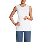 Lands' End Women's Supima Cotton Crew Neck Tank Top, White, Large Petite