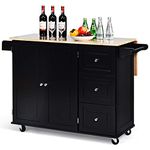 Giantex Kitchen Island Cart with Drop-Leaf Tabletop, Large Trolley Cart with Large Cabinet, 3 Drawers, Towel Rack, Kitchen and Dining Room Utensils Organizer on Wheels