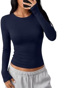 Trendy Queen Cotton Long Sleeve Shirts for Women Navy Blue Large