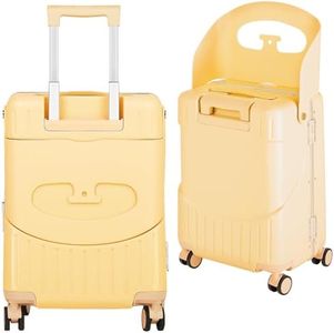 smilesun 20" Carry On Luggage with Seat For Kids & Adults，Hardside Ride On Suitcase with 360°Spinner and TSA Lock For Travel (Yellow, 20")