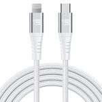 LAX Gadgets USB C to Lightning Cable - Apple MFI Certified Lightning Cable for iPhone 14/14 Plus/14 Pro/14 Pro Max, iPad, iPod - Durable Nylon Braided Fast Charging Cable - 10ft - Silver