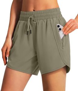 Ksmien Women's 5"/ 7" Athletic Running Shorts Quick Dry Lightweight Workout Gym Shorts with Zipper Pockets UPF 50+ Slate Green XS