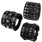 OIDEA Punk Leather Bracelet for Men: Adjustable Wide Braided Bangle Cuff Bracelet Gothic Skull Wrap Bracelet Jewelry, standard, Stainless Steel Leather