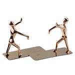 Winterworm 1 Pair Stainless Steel Kung Fu Man Bookends Book Ends for Library School Office Home Deck Study Gift Decoration(Rose Gold)