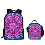 Coloranimal 2 Piece Set Abstract Tribal Tie Dye Colorful Women Girls Backpack Gift School Bag for Kids Children Girls Boy Satchel Bagpack +Crossbody Tote Lunch Bag