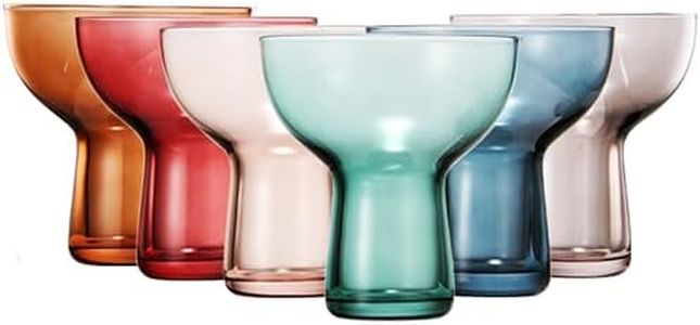 Colored Art Deco Stemless Margarita Cocktail Glasses 10 oz | Set of 6 | Muted Colored Crystal Cocktail Glassware for Champagne, Martini, Manhattan, Unique Italian Style Tall Drinkware - Gift Box