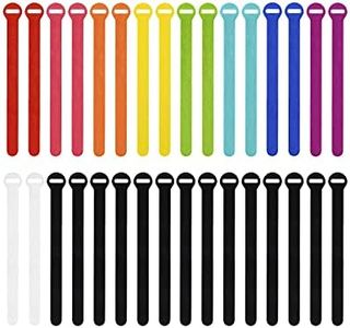 Self-Gripping Cable Ties by Wrap-It Storage, Multi-Color, 8 Inch Straps (30-pack) – Reusable Hook and Loop Cord Organizer Cable Ties for Cord Management and Desk or Office Organization