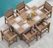 SERWALL 7-Piece Patio Outdoor Table & Chairs, HDPE Dining Set with Umbrella Hole & All-Weather Design for Lawn, Backyard, Poolside, Brown