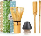 TEANAGOO Japanese Matcha Ceremony Accessory, Matcha Whisk (Chasen), Traditional Scoop (Chashaku), Tea Spoon, Matte Black Whisk Holder,I4, The Perfect Set to Prepare a Traditional Cup of Matcha.