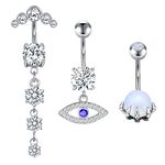 AceFun 14G 3pcs Belly Button Rings Surgical Steel CZ Navel Rings Body Piercing Barbells Women Girls Silver Belly Piercing Jewelry