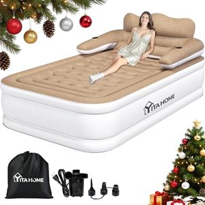 YITAHOME FullXL Size Air Mattress with Headboard and Pump, 18in Blow Up Mattress with Carry Bag, Repair Kit, and Nozzles for Home, Camping, and Travel, Brown