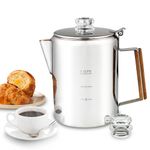 APOXCON Coffee Percolator 9 Cup Camping Coffee Pot Stainless Steel Stove Top Coffee Maker with Heat Resistant Tough Glass Knob Using on any Stovetop Outdoor Traveling NO Aluminum or Plastic