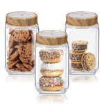 Treo By Milton Woody Cube Storage Glass Jar, Set of 3, 800 ml Each, Transparent | Dishwasher Safe | Storage Jar | Cookies Jar | Pulses | Candies