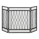 HOMCOM 126cm 3-Panel Metal Folding Fireplace Screen Heat Flame Protective Guard Child Pet Home Spark Barrier Surround w/Mesh Pattern