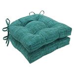 Pillow Perfect Remi Solid Indoor/Outdoor Reversible Patio Chairpad with Ties Weather and Fade Resistant, 15.5" x 16", Blue, 2 Count