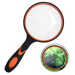 Skyzone Magnifying Glass 10X,100mm/4inch Magnifying Lens Handheld Reading Magnifier with Non-Slip Soft Rubber Handle for Reading Books, Inspection,Insect and Hobby Observation (Orange)