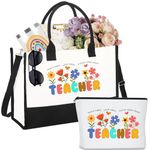 Teacher Appreciation Gifts for Women, Teacher Canvas Tote Bag & Zipper Makeup Bag, Best Teacher Ever Birthday Christmas Gift