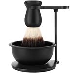 PerPro Matte Black Heavyweight Base Shaving Stand with Perfect Shave Soap Bowl and Soft Nylon Shaving Brush with Anti-skid Handle Compatible with Most Safety Razors, Men's Grooming Kit for Gent Mens