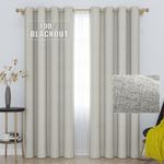 GRALI-DECOR Linen Look Full Blackout Curtains 84 Inches Long, 100% Absolutely Blackout Thermal Insulated Energy Saving Curtain Draperies with Natural Textured Pattern, 2 Panels, Beige