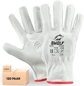 BWOLF Mana 12/120 Pares Guantes de trabajo de Cuero Guantes de trabajo Cuero Hombre e Mujer, resistentes a los espinas, con muñeca elástica 11-12 Pares