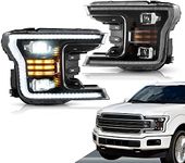 VLAND LED Projector Headlights Fit For Ford F150 13th Gen Pickup Truck XL, XLT, Lariat, King Ranch, Platinum, Limited 2018-2020 (NOT For R-a-p-t-o-r Versions) Front Lights Assembly, Black Housing