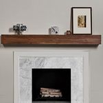 POCURBAN 48" Fireplace Mantel Shelf Handmade Real Wood Floating Wall Shelf,Heavy Duty Wall Mount Shelf