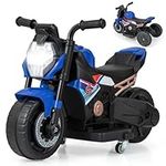 COSTWAY 6V Kids Electric Motorbike, 3 Wheel Toddler Ride on Motorcycle with Detachable Training Wheels, LED Light, Music, Battery Powered Vehicle Toy for 18-36 Months Old (Blue)