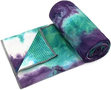 Eunzel Yoga Towel,Hot Yoga Mat Towel with Grip Dots Sweat Absorbent Non-Slip for Hot Yoga, Pilates and Workout 24" x72", Green & Purple