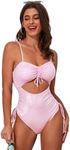 Zando Metallic Cut Out One Piece Swimsuit Women Sexy Lace up Swim Suits for Women Sparkly Adjustable Straps Tummy Control Bathing Suit Sequin Bodysuit Monokini Festival Rave Outfits Pink Medium