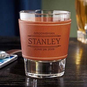 HomeWetBar Personalized Whiskey Glass Personalized Leather Wrap with Hand Stitched - 12oz Bourbon Whiskey Glass Sleeve Rocks Glass -Unique Bourbon Glasses For Men - Personalized Glass Gifts for Dad