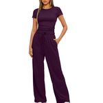 Loungewear Sets for Women UK Petite Womens Leisure Suits Women Activewear Womens 2 Piece Outfit Basic Crop Top & Wide Leg Trousers Tracksuits Plus Size Womens Holiday Clothes Skims Dupe